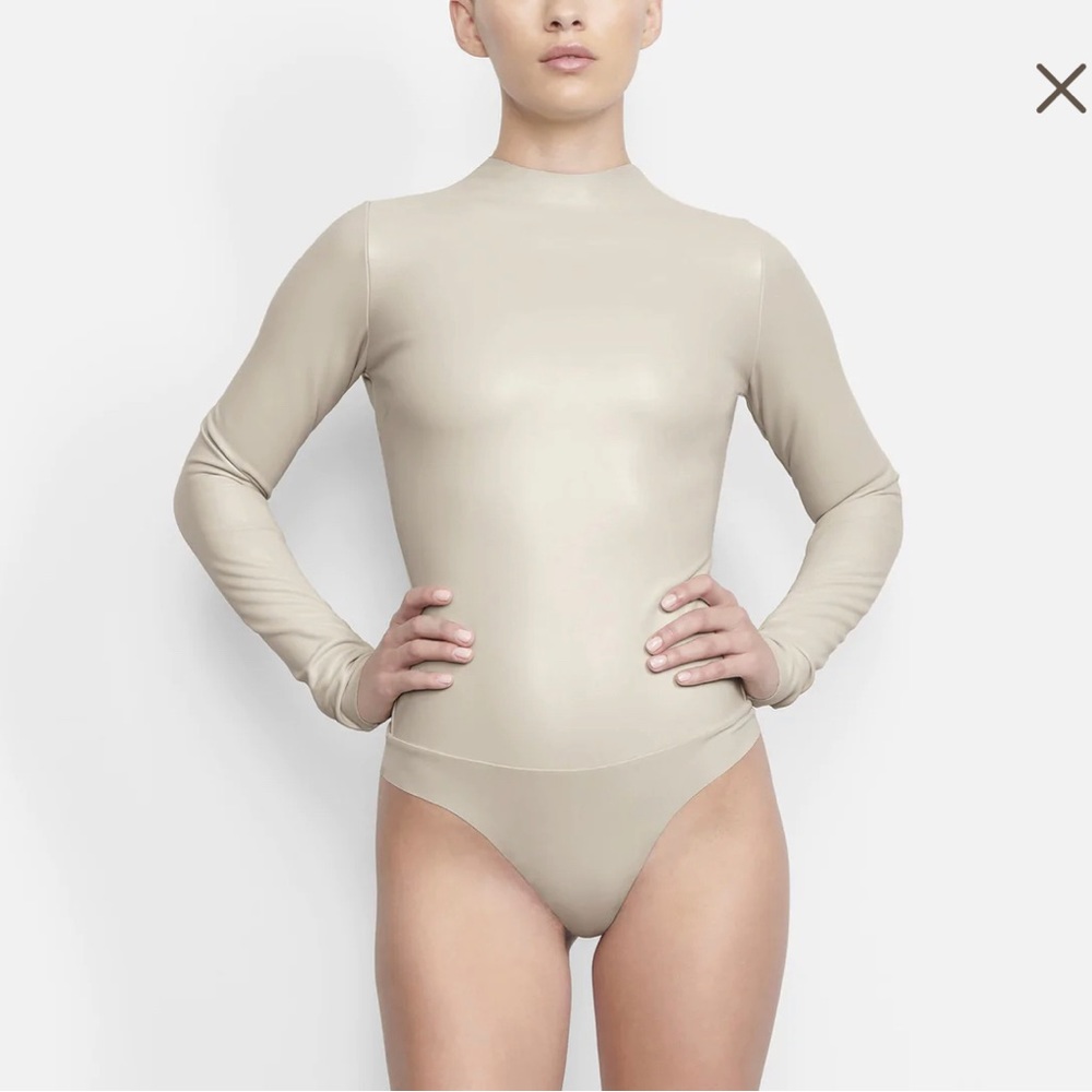SKIMS FAUX LEATHER MOCK NECK BODYSUIT